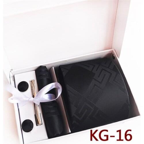 Men tie Set Party Ties Pocket towel Cufflinks Business Black Tie Clip ChristmasGift Box 8cm Fashion Stripe Floral accessories