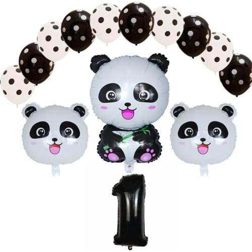 14pcs Cartoon Animal Black Foil Number Balloon Set Round Panda Children Birthday Party Decoration Baby Shower Kids Animal Ballon