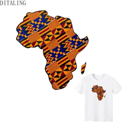 African Map Patches On Clothing Heat Transfer Sticker On T-Shirt Hoodies Unisex DIY Washable Patch Iron On Transfers On Clothes