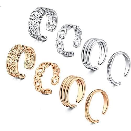 Open Adjustalbe Foot Toe Knuckle Rings Set Summer Vacation Beach Jewellery for Women Girls Finger Ring Party Gifts