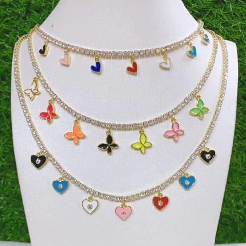 3Pcs Gold Plated Star Heart Eye Butterfly Enamel Pendant Necklace Female Shiny Crystal Clavicle Chain Fashion Jewelry Party Gift