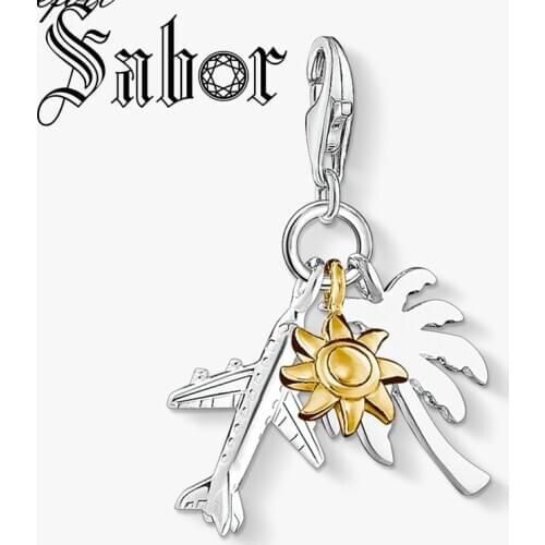 Palm Tree,Sun,Plane Charms Pendant,Jewelry silver plated Trendy Gift For Women Men Fit Bracelet Necklace New thomas