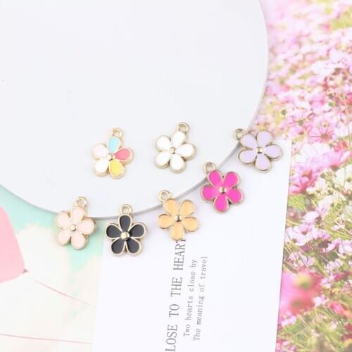 10pcs Colorful Little Flowers Enamel Charms Alloy Five Petals Pendants Fit Earrings Bracelet DIY Material Jewelry Accessories