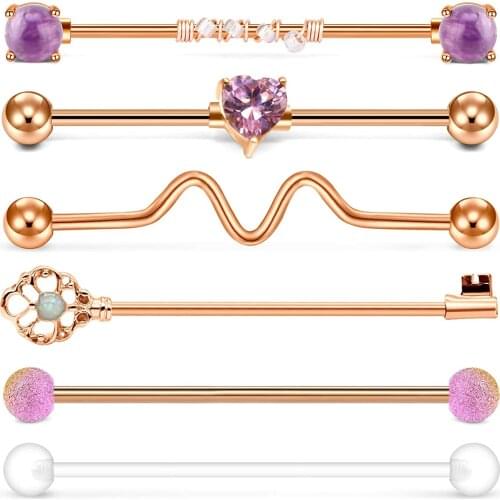 Industrial Barbell 14g 16g Industrial Bar Earrings for Women Men Surgical Stainless Steel Industrial Piercing Jewelry