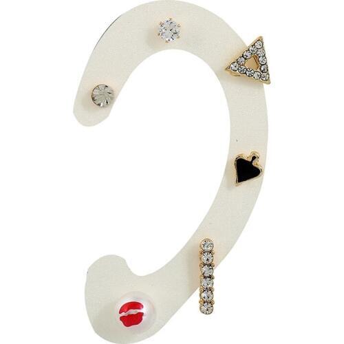 6pcs/Set Simple Classic Crystal Rhinestones Stud Earrings Set Triangle Poker Spade Red Lips Ear Studs Women Earrings Jewelry