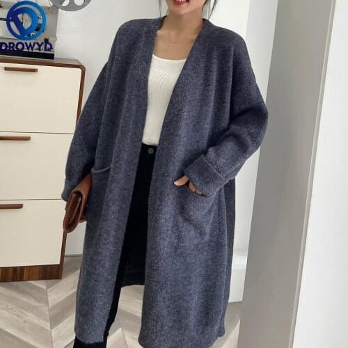 Retro Loose Sweater Knitted Cardigan Women 2021 Winter Mid-length Lazy Style Jacket To Wear Wild and Thick Long Cardigan Jacket
