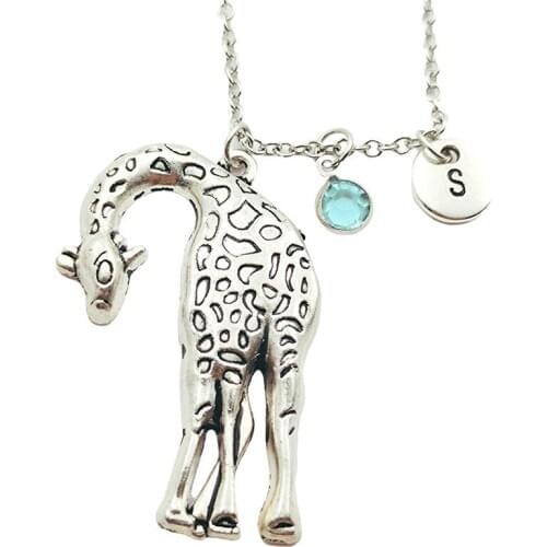 Giraffe Vintage Creative Initial Letter Monogram Birthstone Necklace Fashion Jewelry Women Christmas Gifts Accessories Pendants