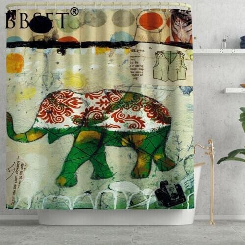 Elephant Shower Curtain Abstract Elephant Animals Pattern Waterproof Multi-size Douchegordijn Bathroom Decor with 12 Hooks