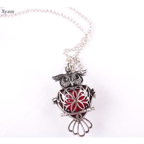 Women Vintage Owl Cage Locket Hollow Pendant Chain Necklace Jewelry