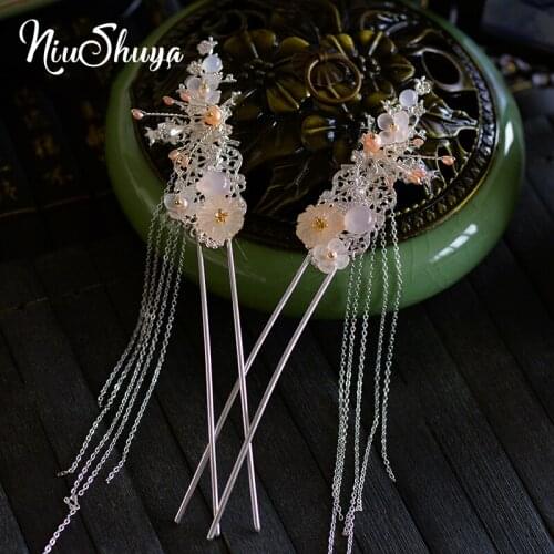 NiuShuya China Classical Style Flower HairStick Fashion Women Elegant Bride Wedding Hair Accessories