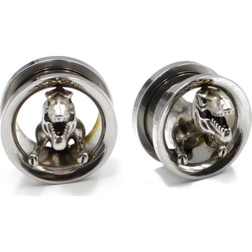 1 Pair Stainless Steel Dinosaur Screw Ear Gauges Stretcher Piercing Ring Tunnels Expander Plugs Earrings Body Jewelry For Gift