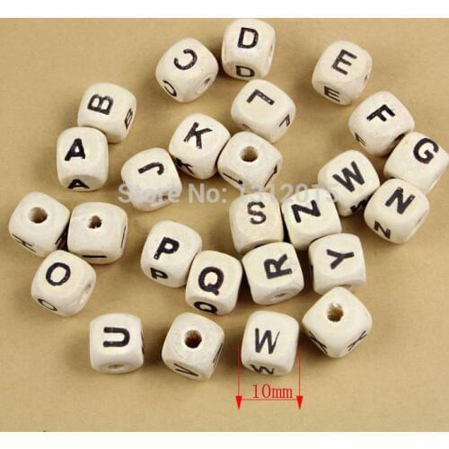 100pcs 10mm cube white wooden letter Alphabet Spacer Loose Beads For Handmade Jewelry DIY KL129-10mm