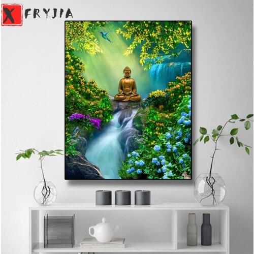 5D DIY Square round Diamond Painting Flower and Bird Waterfall, Buddha Statue sale Cross Stitch Diy picture Diamond Mosaic art