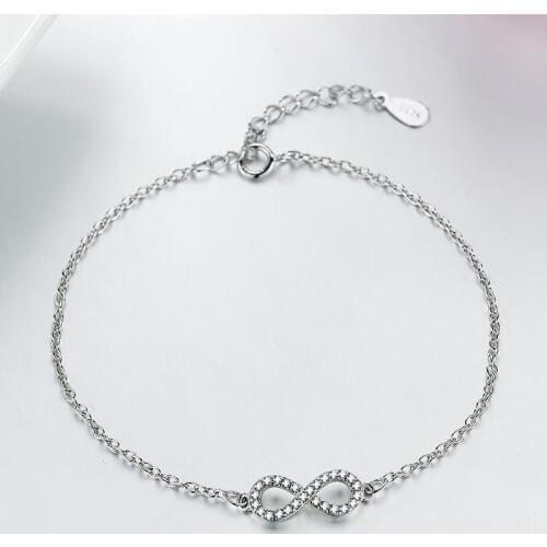 Authentic New Brand Women Infinity Bracelet Silver Color CZ Crystal Charm Bracelet For Women Wedding Jewelry Gift