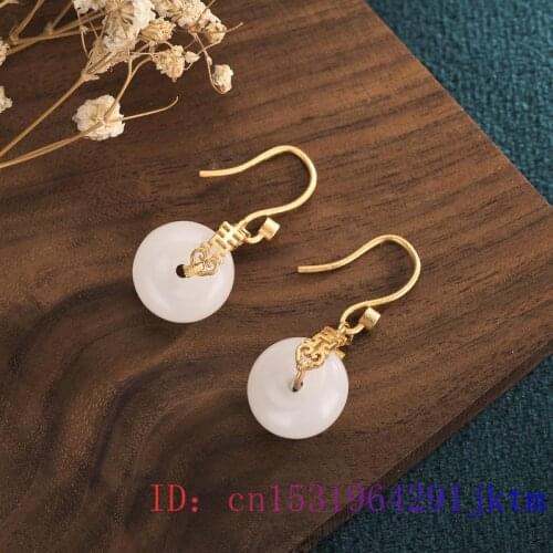 White Jade Doughnut Earrings Fashion 925 Silver Jewelry Agate Gifts Gemstone Chalcedony Women Charm Natural Zircon Amulet
