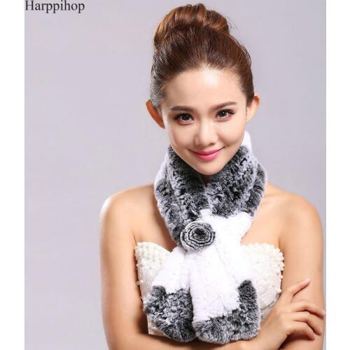 Free shipping rex rabbit fur 2021 autumn and winter fur scarf rabbit fur scarf small flower rex rabbit hair muffler scarf
