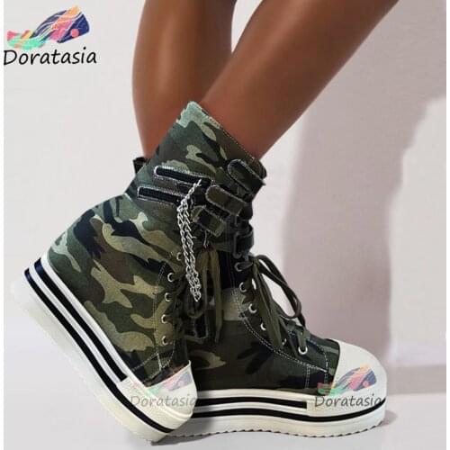 DORATASIA New Fashion Female Camouflage Platform Boots INS Hot High Top Ankle Boots Women High Height Increasing Shoes Woman