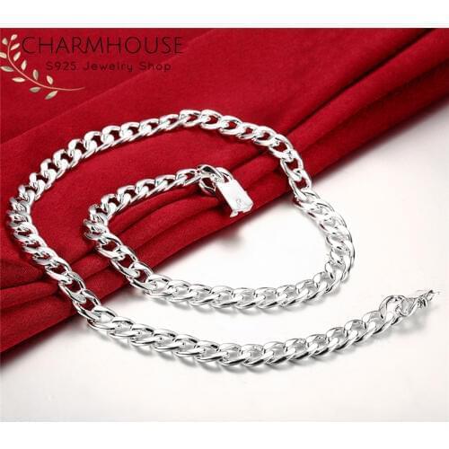 Pure Silver 925 Necklaces For Men 10mm Link Chain Long Necklace Collier Homme Man Jewelry Accessories Bijoux Gifts