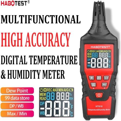 HABOTEST Digital Temperature Humidity Meter Hygrometer Wet Bulb Dew Point Weather Station Thermometer Gauge Pyrometers Tester