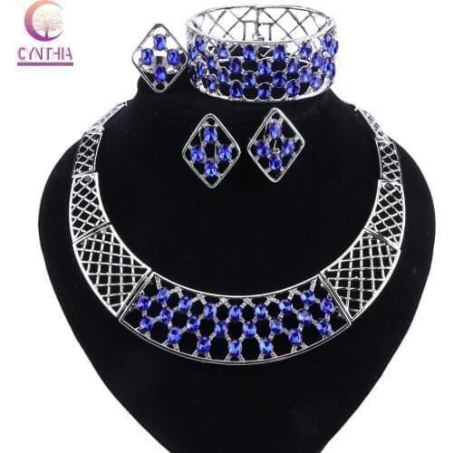 CYNTHIA Wedding Party Necklace Jewelry Sets For Women Fashion Crystal&Rhinestone Silver Plated Pendant Accessories