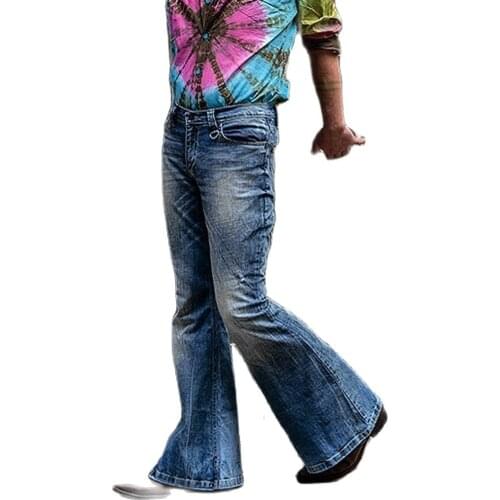 Autumn Mens Big Flare Jeans Fashion Stretch Mid Waist Bootcut Leg Denim Pants Man Vintage Bell Bottom Jeans Pantalones Hombre