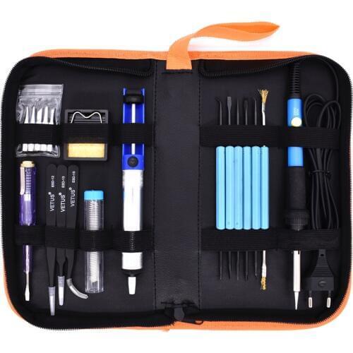 220V 60W EU Plug Electric Soldering Iron Kit Adjustable Temperature Welding Repair Tool with 5 Tips Solder Wire Stand Tweezers