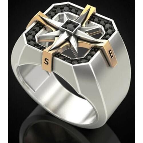 FDLK Vintage Two Tone Mens Ring Nordic Mythology Viking Compass Ring Amulet Jewelry Gift For Boyfriend Size 6-13