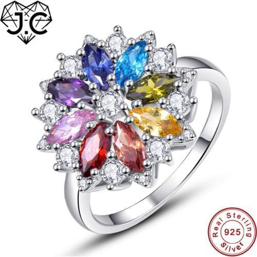 J.C Fine Jewelry Peridot &Tanzanite & Pink & Amethys Sapphire Garnet Topaz Wedding Solid 925 Sterling Silver Ring Size 6 7 8 9