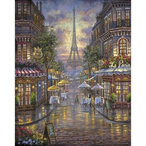 JMINE Div 5D Paris Eiffel Tower Street landscape Full Diamond Painting cross stitch kits art Scenic 3D paint by diamonds