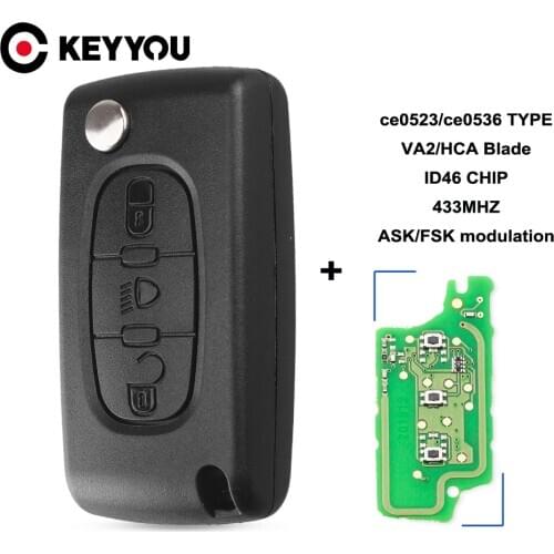 KEYYOU For Citroen C2 C3 C4 C5 C6 C8 433Mhz ID46 3 Buttons Remote Car Key Fob VA2/HCA Blade CE0523/Ce0536 ASK/FSK New