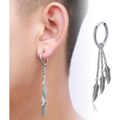Korean Earrings Stainless Steel Long Tassel Earrings For Women Fashion Feather Earrings Men Punk Hip Hop Ear Jewelry Gift aretes