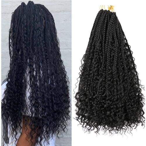 DAIRESS 22" River Crochet Box Braids With Curls Boho Braids 12 Strands Goddess Box Braids Crochet Hair Extensions Curly Ends