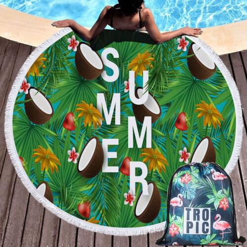 Leaves Flowers Fruit Summer Round Beach Towels Bath Shower Towels Yoga Mat With Drawstring Backpack Bag For Aduits Kids Seaside