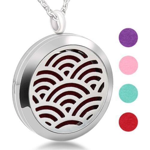 Magnetic Stainless Steel Aromatherapy Necklace Jewelry Wave Pattern Perfume Locket Pendant Essential Oil Diffuser Jewelry