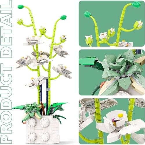 MINI Phalaenopsis Plants Vase Potted Flowers Green orchid Blossom Building Blocks Brick Accessories Model Kids Educational Toy