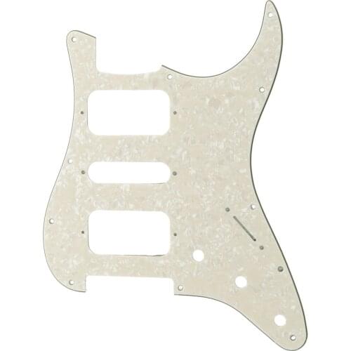 Musiclily Pro 11 Holes Round Corner HSH Strat Pickguard for American/ Mexican Fender Standard Strat, 4Ply Aged White Pearl