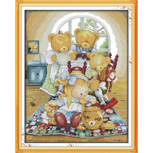 Bear house cross stitch kit cartoon 14ct 11ct count print canvas stitching embroidery DIY handmade needlework