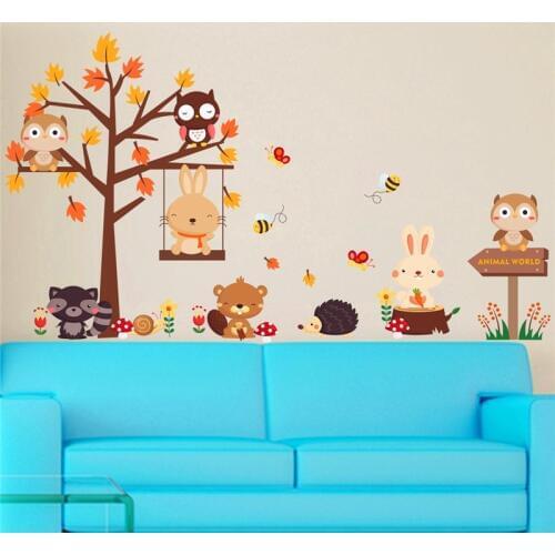 Lovely owl rabbit butterfly tree pvc wall stickers for kids rooms decor art cartoon animals wall decals 2017 posters diy mural