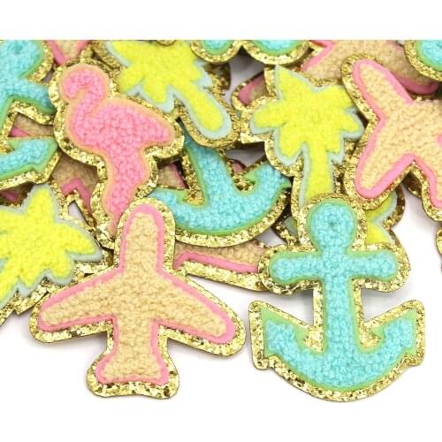 1Pcs Chenille Embroidery Patches Airplane Anchor Bird Sequin Patches Appliques Iron On Patches For Clothes DIY Badge Sew Crafts