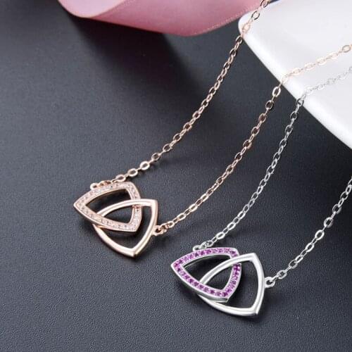 Necklace Exquisite Two Triangles Zircon Pendant 925 Sterling Silver Link Chain Fashion Jewelry Ts Style Bijoux Gift For Women