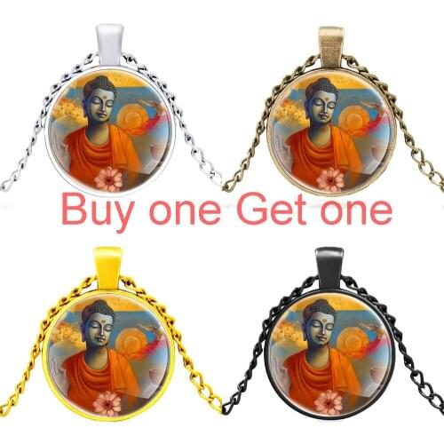 Retro Buddha Design Glass Dome Buddha Pendant Necklace Men Women Jewelry Accessories Gifts