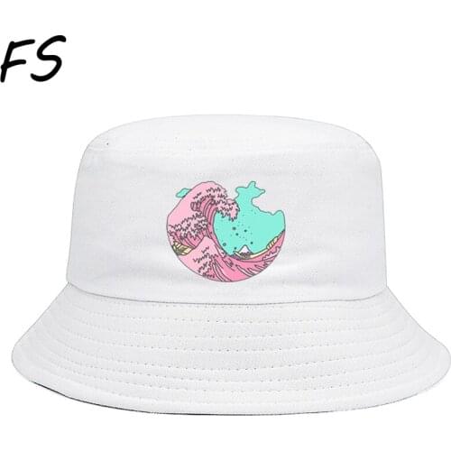Panama Bucket Hat Men Women Summer Bucket Cap Japanese wave print sun cap Bob Hat Hip Hop Gorros Fishing Fisherman Hat for kids