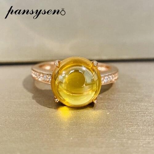 PANSYSEN 100% Real 925 Sterling Silver Citrine Ruby Sapphire Amethyst Gemstone Ring Wholesale Rose Gold Color Fine Jewelry Rings