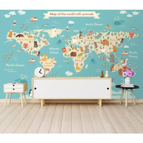 Custom 3D mural wallpaper Nordic modern fresh cartoon animal world children room background wall painting