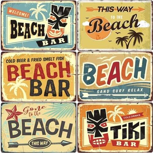 Beach Poster Tiki bar Signs Vintage Metal Plaque Pub Decorative Cafe Wall Decoration Home Decor 20x30cm