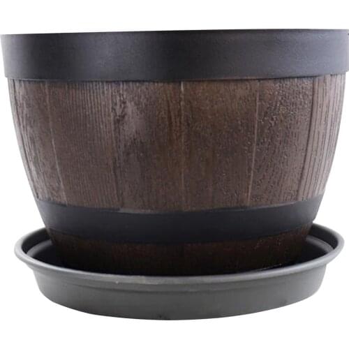 Durable Resin Barrel Planter Indoor Outdoor Flower Plant Pot Garden Home