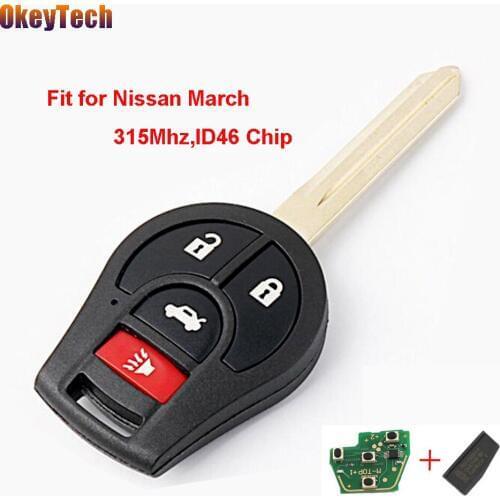 OkeyTech 4 Buttons 315Mhz Remote Control Key For Nissan March Sunny Keyless Entry ID46 Chip Fob Transmitter For Nissan March Key