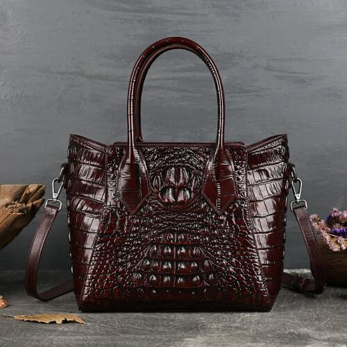 Womens Luxury Bag Genuine Leather Handbags Crocodile Pattern Shoulder Bags European American Retro Style Big Crossbody Tote