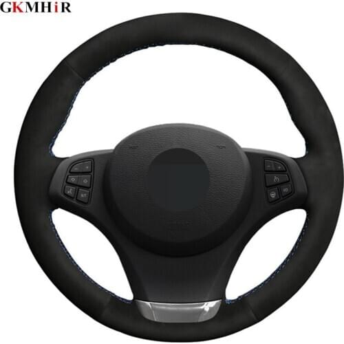 DIY Hand-stitched Black Genuine Leather Suede Car Steering Wheel Cover For BMW E83 X3 2003-2010 E53 X5 2000-2006