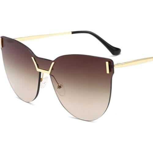 Veshion One Lens Cat Eye Gradient Sunglasses Men Women Metal Frame Rivet Brand Glasses Designer Fashion Male Female Shades